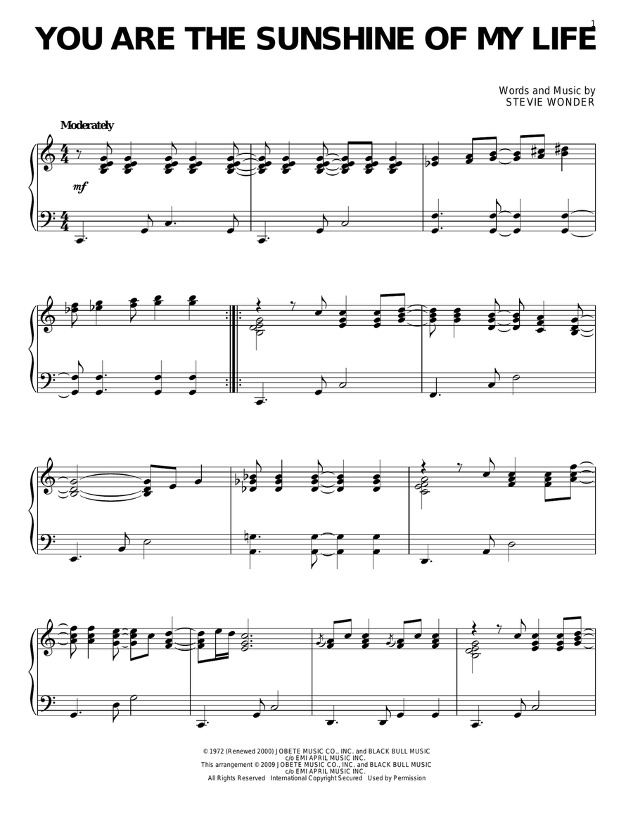 You Are The Sunshine Of My Life Piano Solo scores gallery preview page 1