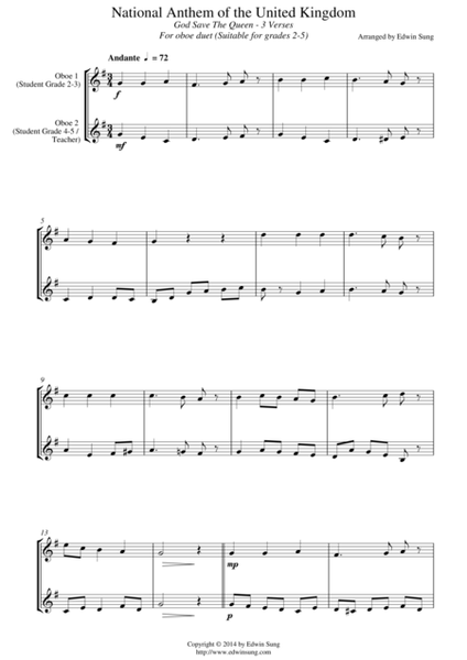 National Anthem of the United Kingdom (for oboe duet, suitable for grades 2-5) image number null