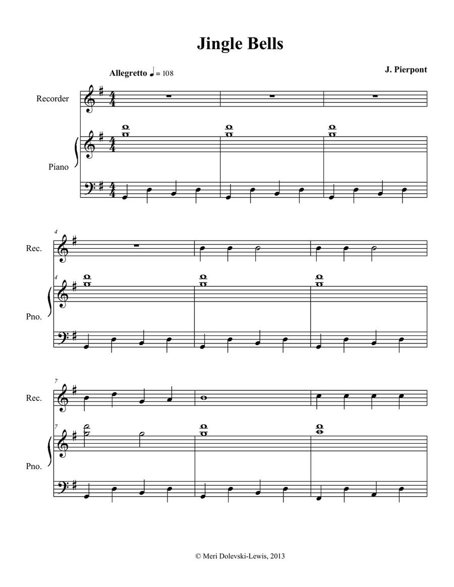 Jingle Bells: recorder/piano Recorder scores gallery preview page 2