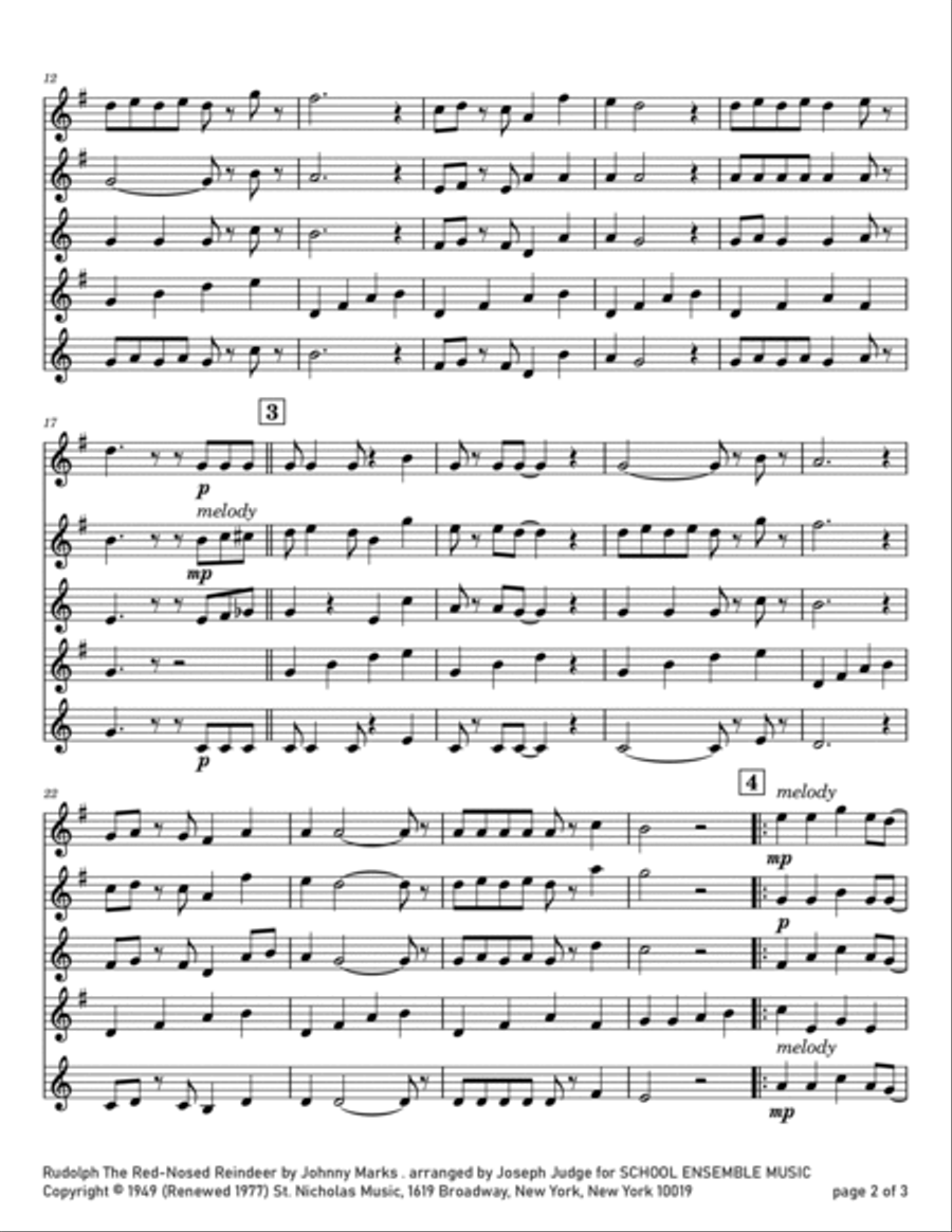 Rudolph The Red-nosed Reindeer Saxophone Quartet scores gallery preview page 2
