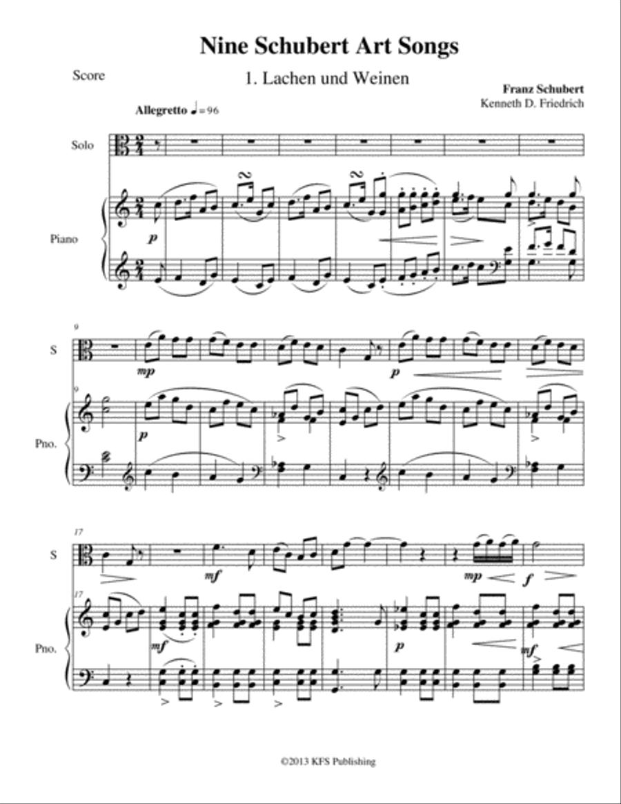 Nine Schubert Art Songs Viola scores gallery preview page 1