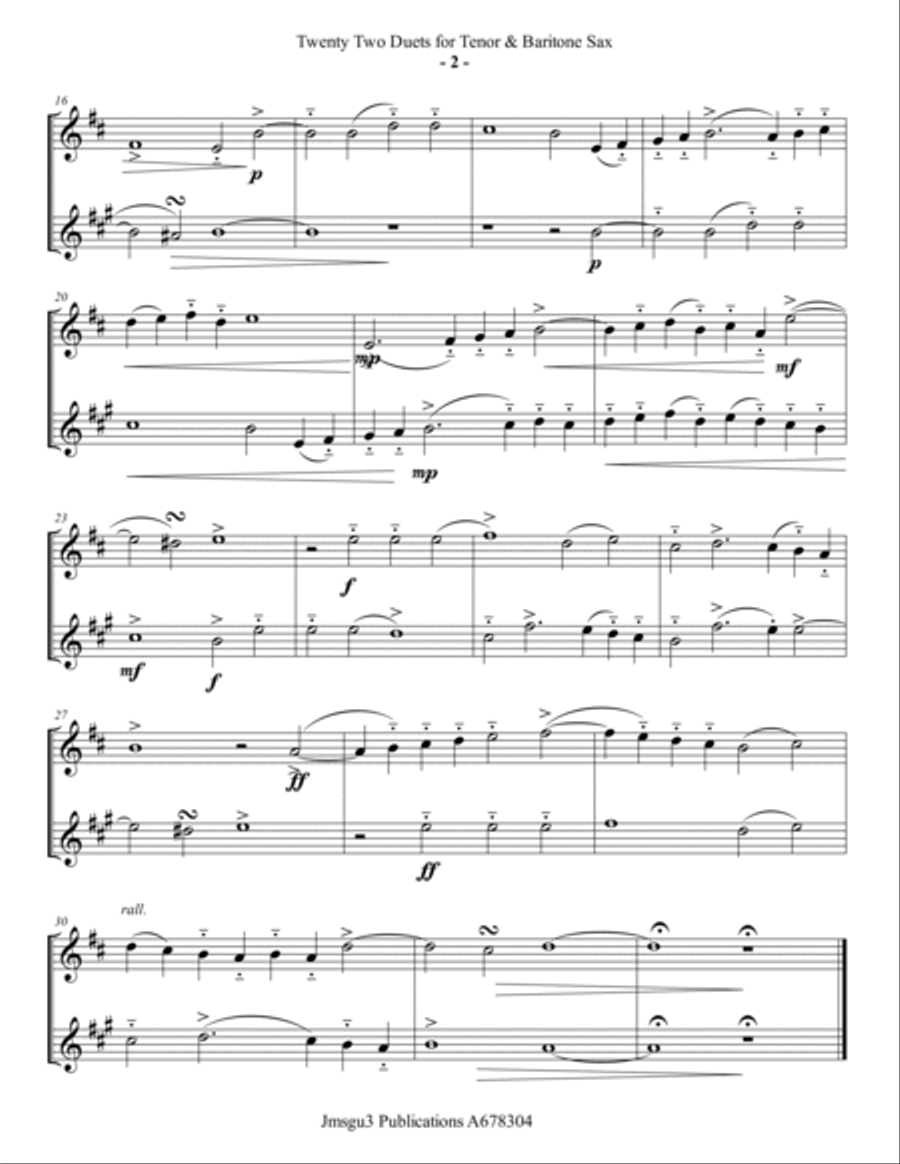 Josquin: 22 Duets for Tenor & Baritone Sax Woodwind Duet scores gallery preview page 2