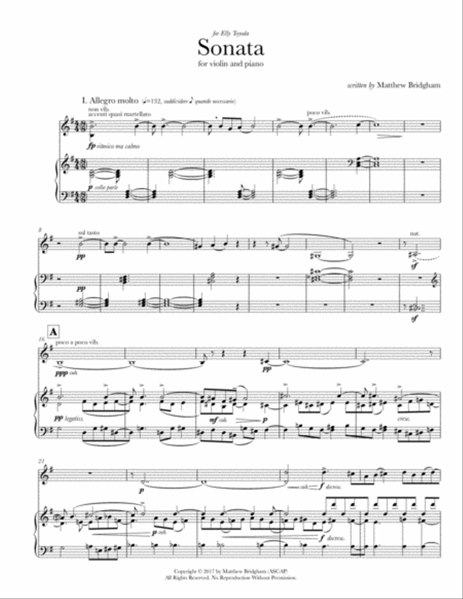 Sonata for violin and piano (2016-17) Violin scores gallery preview page 2