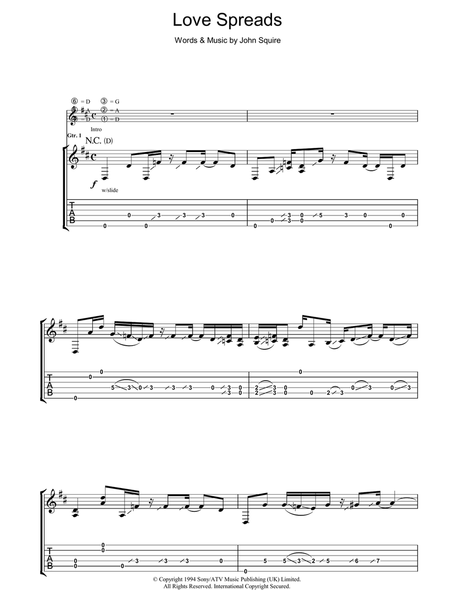 Love Spreads Guitar Tablature scores gallery preview page 1