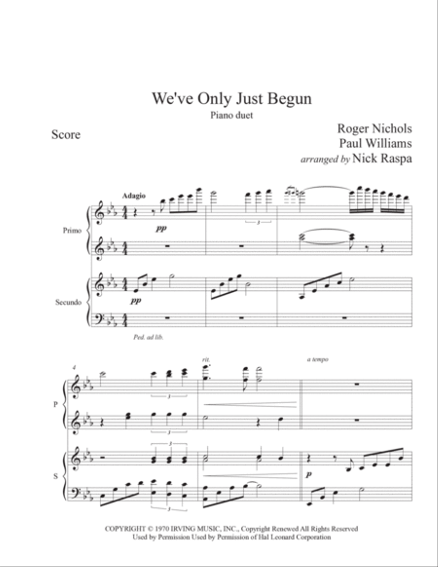 We've Only Just Begun 1 Piano, 4-Hands scores gallery preview page 4