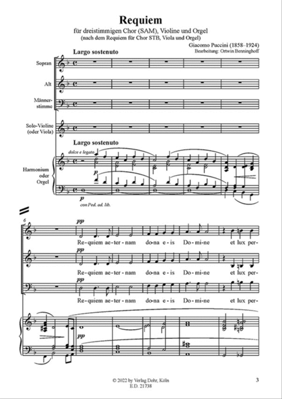 Requiem (für dreistimmigen gemischten Chor (SAM), Violine od. Viola und Orgel) (nach dem Requiem für Chor STB, Viola und Orgel) STB scores gallery preview page 2