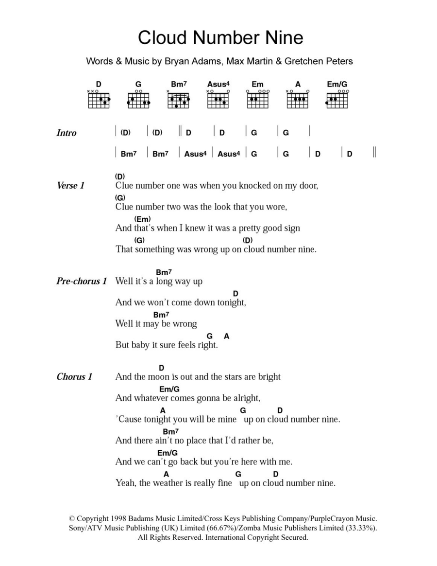 Cloud Number Nine Easy Guitar scores gallery preview page 1