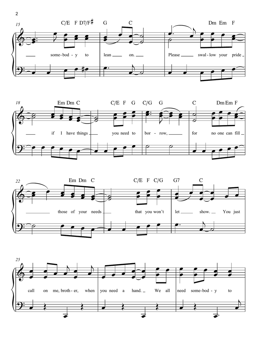 Lean On Me Easy Piano scores gallery preview page 2