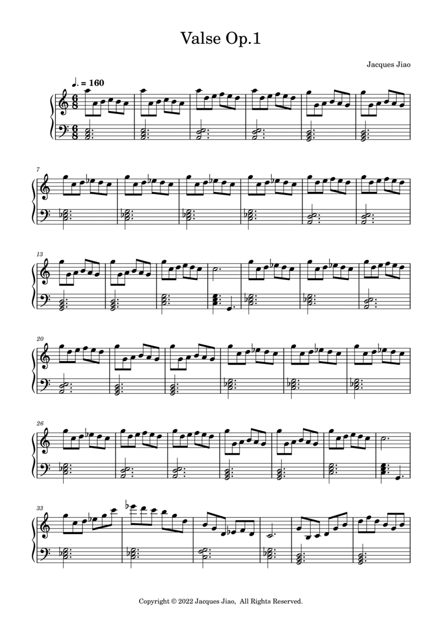Valse, Op. 1 Piano Solo scores gallery preview page 1