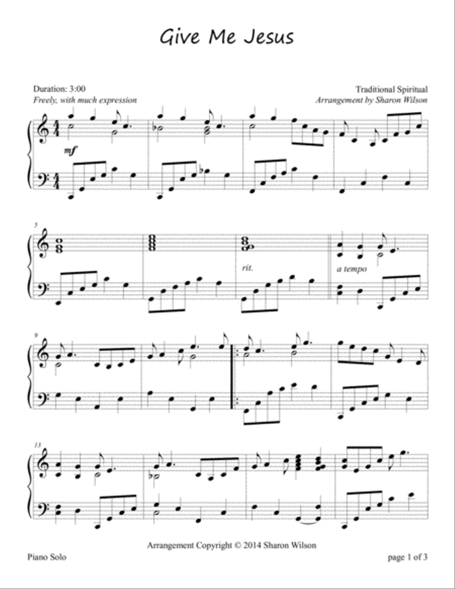 Give Me Jesus Piano Solo scores gallery preview page 2