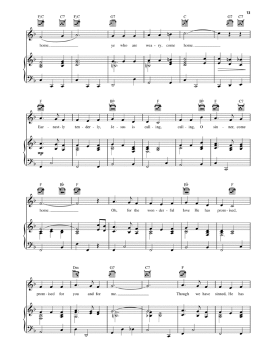 Softly And Tenderly Piano, Vocal, Guitar scores gallery preview page 2