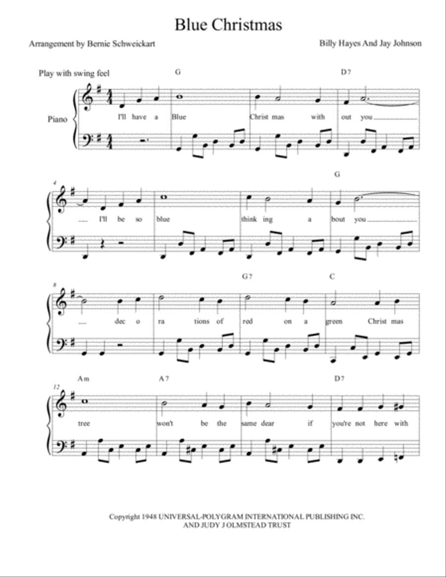 Blue Christmas Blue Christmas Piano, Vocal, Guitar scores gallery preview page 1