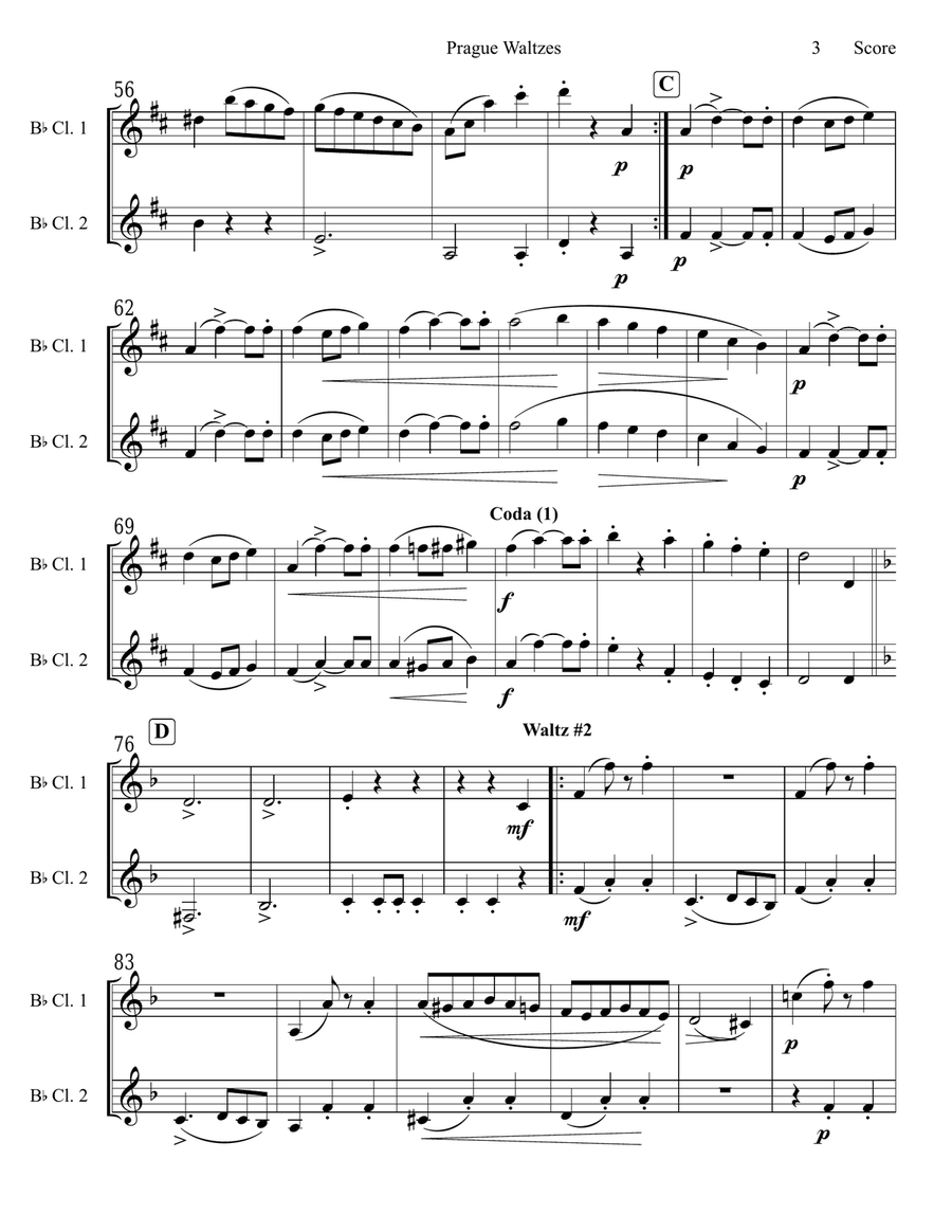 Antonin Dvorak - Prague Waltzes set for Clarinet Duet Clarinet Duet scores gallery preview page 4