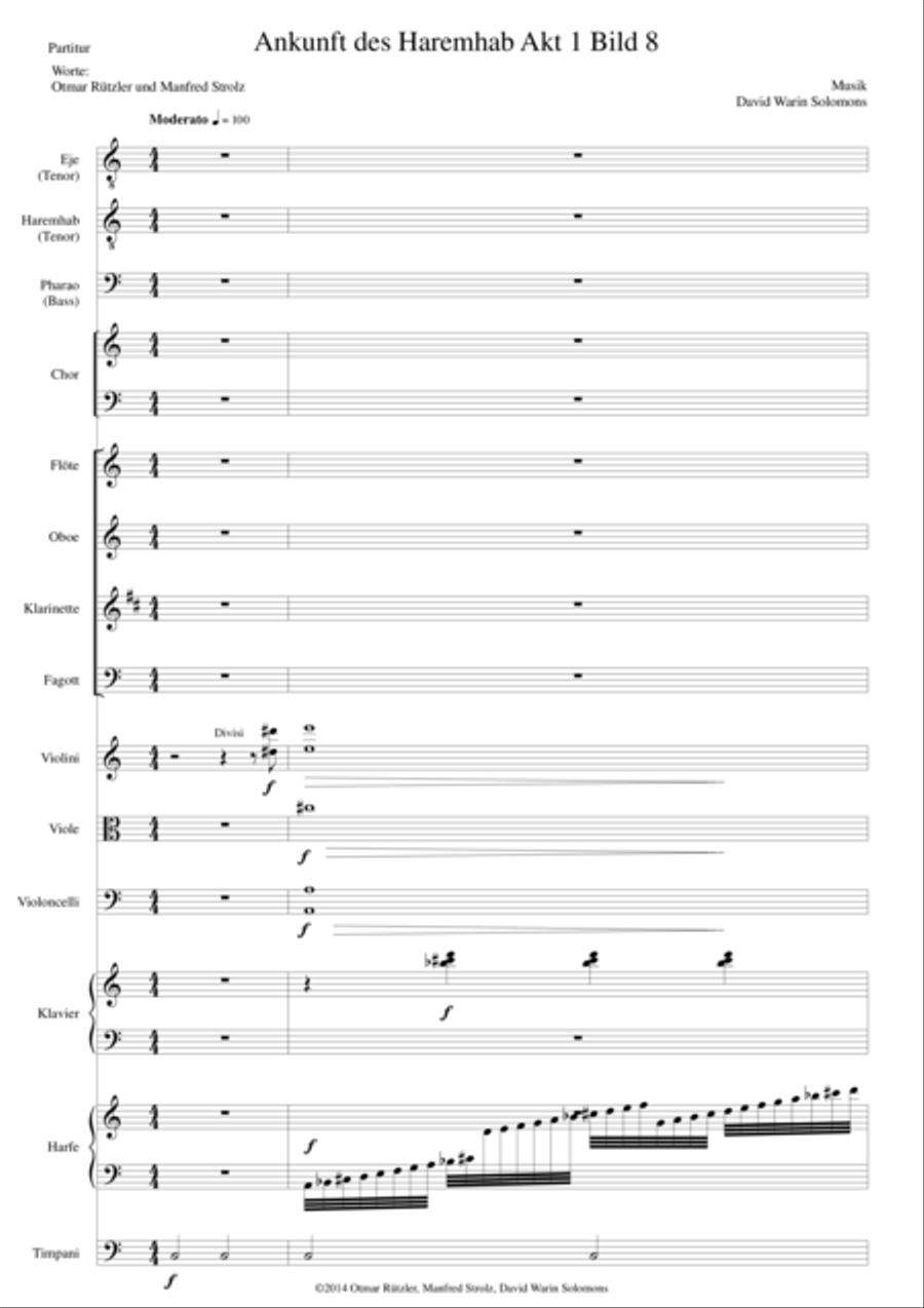 ATON part 11-Ankunft des Haremhab 3 soloists, choir, woodwind, strings, piano, harp, timps Choir scores gallery preview page 1
