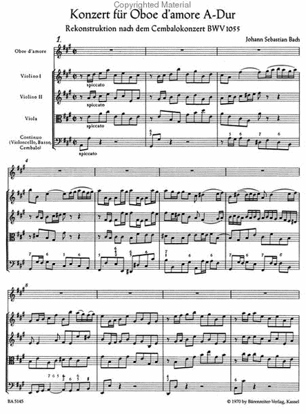 Konzert for Oboe d'amore (Oboe) A major