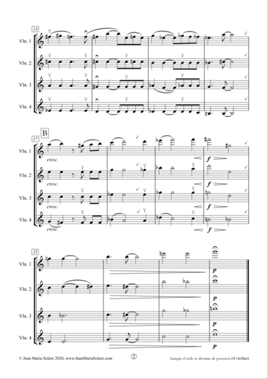 Aunque el cielo se derrame de presencia [4 violins] String Quartet scores gallery preview page 2