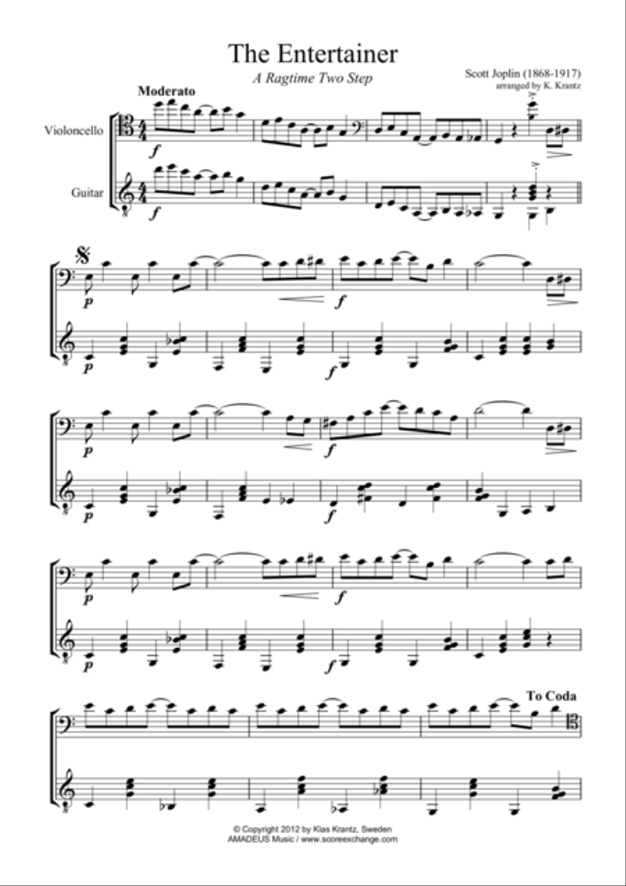 The Entertainer (abridged) for cello and guitar String Duet scores gallery preview page 1