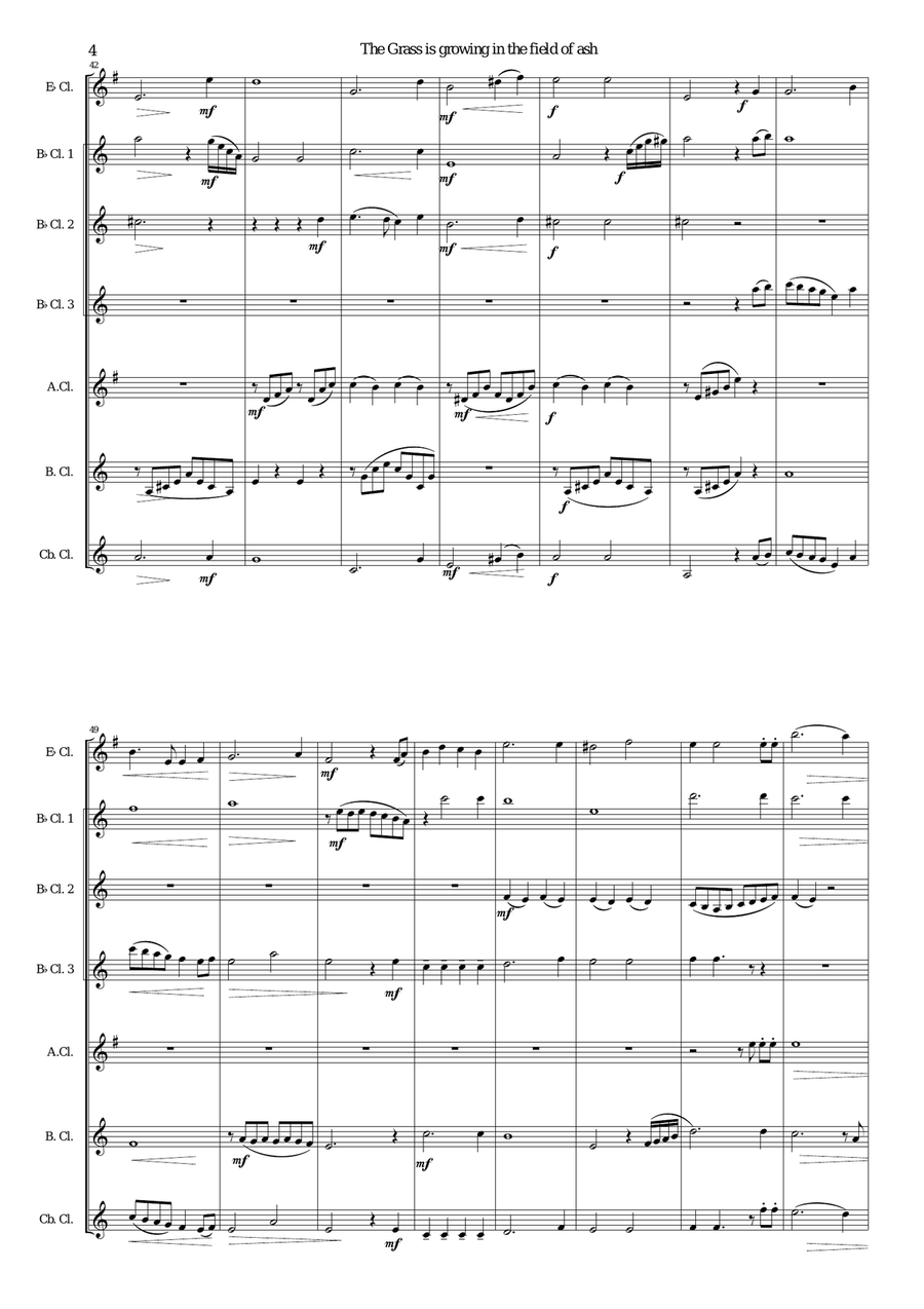The Grass is Growing in the Field of Ash - for clarinet choir Clarinet Choir scores gallery preview page 4