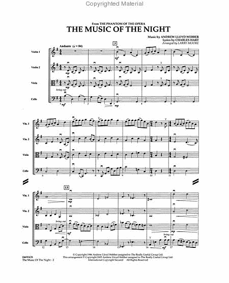 The Music of the Night (from The Phantom of the Opera) by Andrew Lloyd Webber String Quartet - Sheet Music