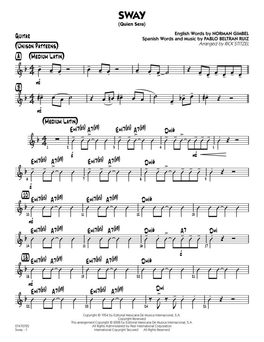 Sway (Quien Sera) - Guitar Part scores gallery preview page 1