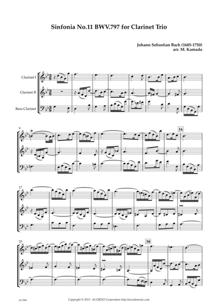 Sinfonia No.11 BWV.797 for Clarinet Trio image number null