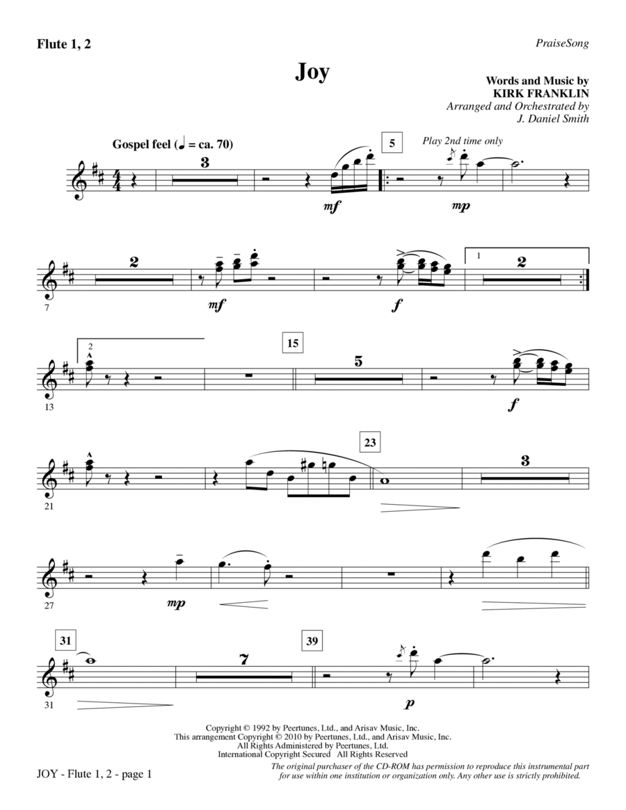 Joy - Flute 1 & 2 Choir scores gallery preview page 1