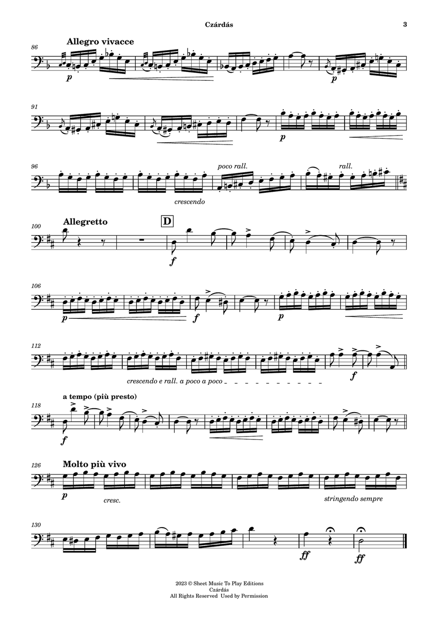 Czardas - Cello and Piano (Individual Parts) Piano scores gallery preview page 3