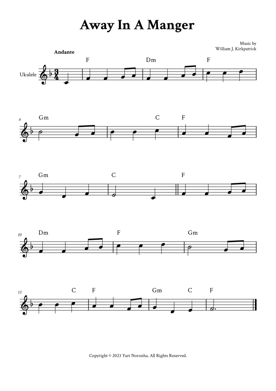 Away In A Manger - For Ukulele (F Major - with Chords Ukulele scores gallery preview page 1
