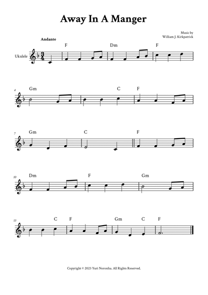 Away In A Manger - For Ukulele (F Major - with Chords image number null