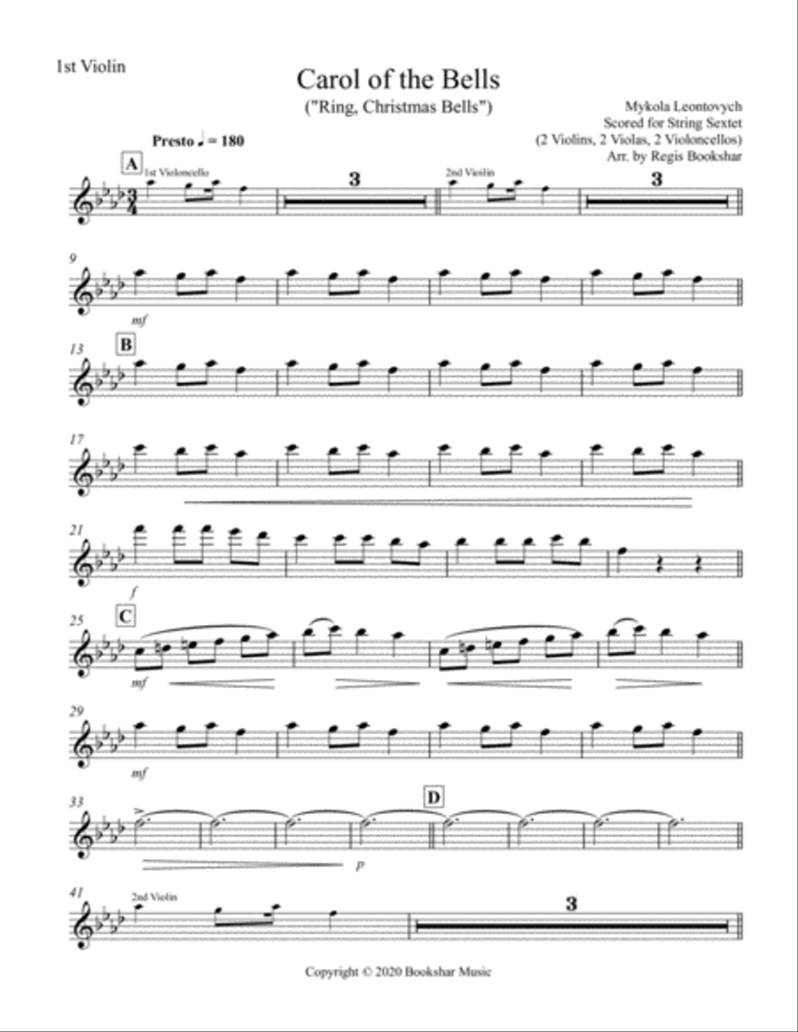 Carol of the Bells (F min) (String Sextet - 2 Violin, 2 Viola, 2 Cello) Cello scores gallery preview page 5