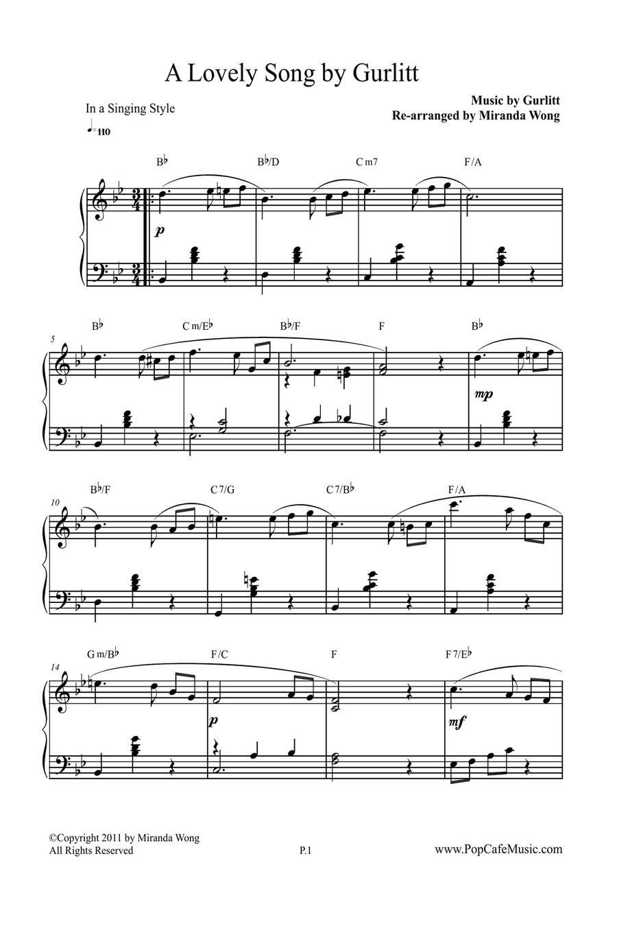 A Lovely Song (Op.172, No.1) - Wedding Easy Piano Music A Lovely Song (Op.172, No.1) - Wedding Easy Piano Music 4-Part scores gallery preview page 1