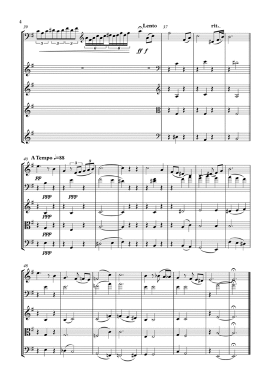 Chanson Triste arranged for solo double bass in solo tuning and string quartet/string orchestra String Quartet scores gallery preview page 4