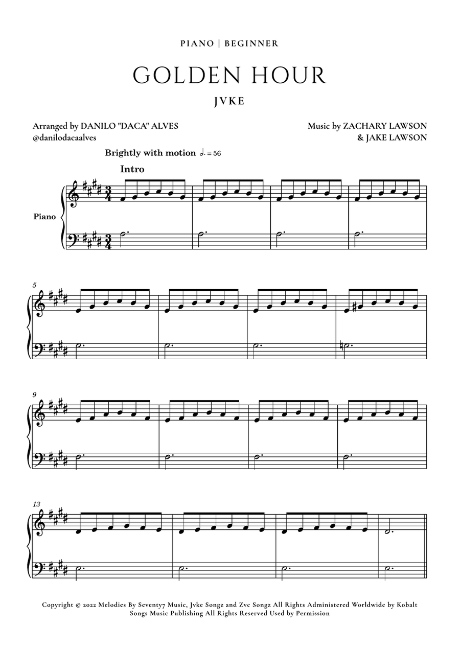 Golden Hour Easy Piano scores gallery preview page 1