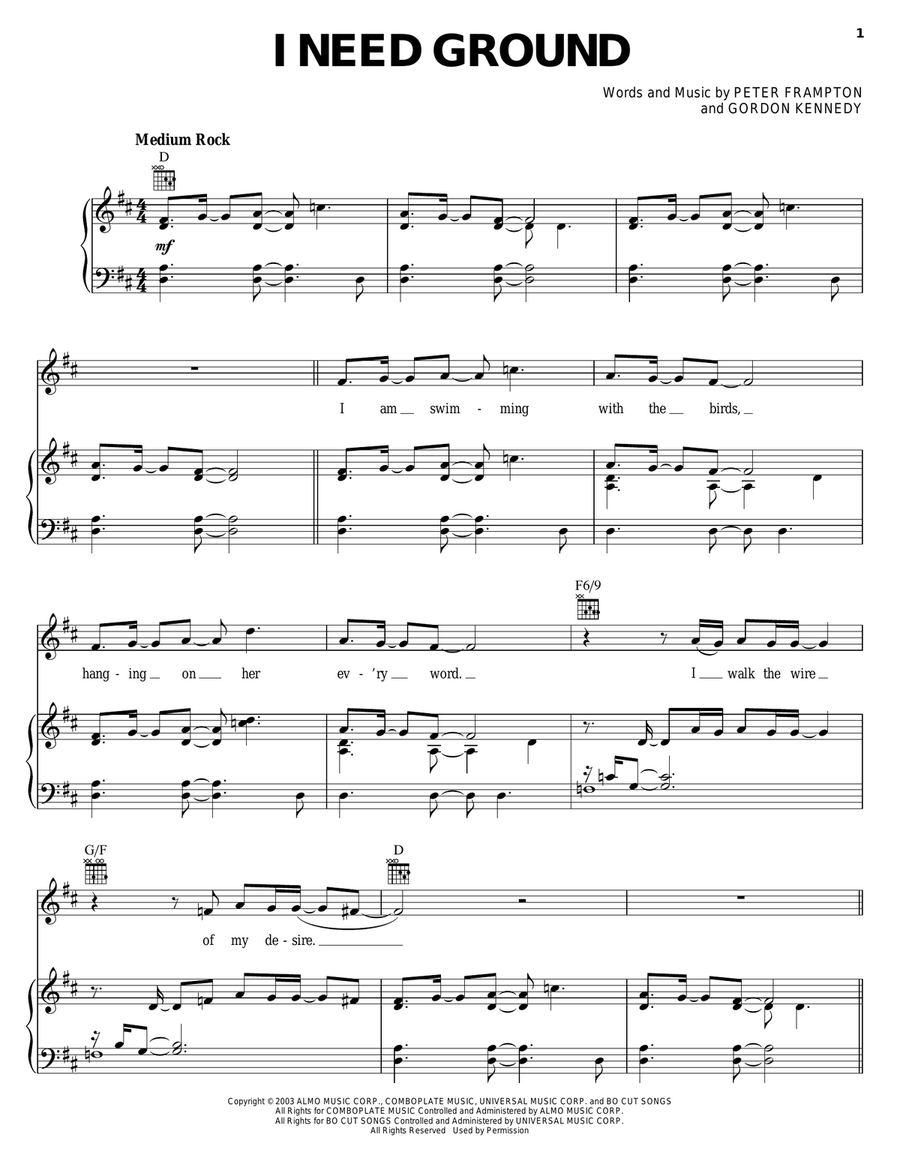 I Need Ground Piano, Vocal, Guitar scores gallery preview page 1