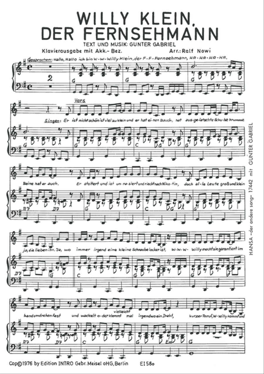 Willy Klein, der Fernsehmann Piano, Vocal scores gallery preview page 3
