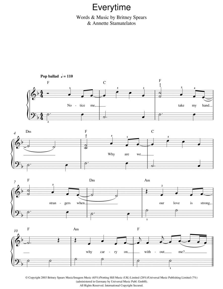 Everytime Easy Piano scores gallery preview page 1