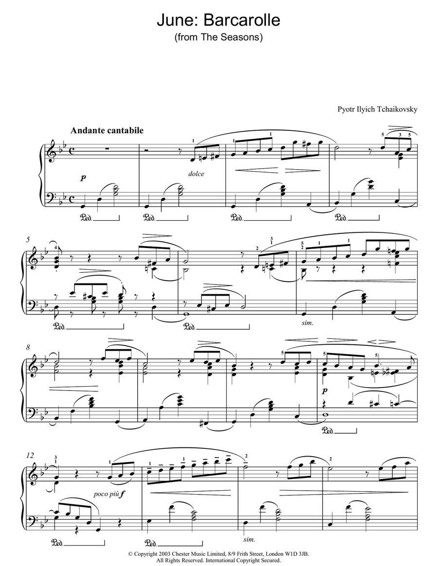 June: Barcarolle (from The Seasons) Piano Solo scores gallery preview page 1