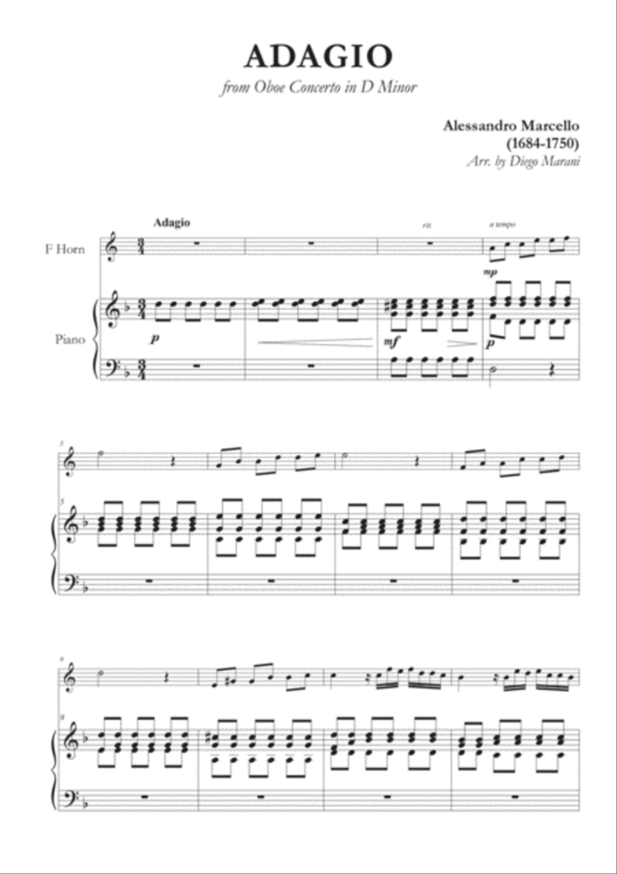Marcello's Adagio for Horn and Piano Horn scores gallery preview page 2