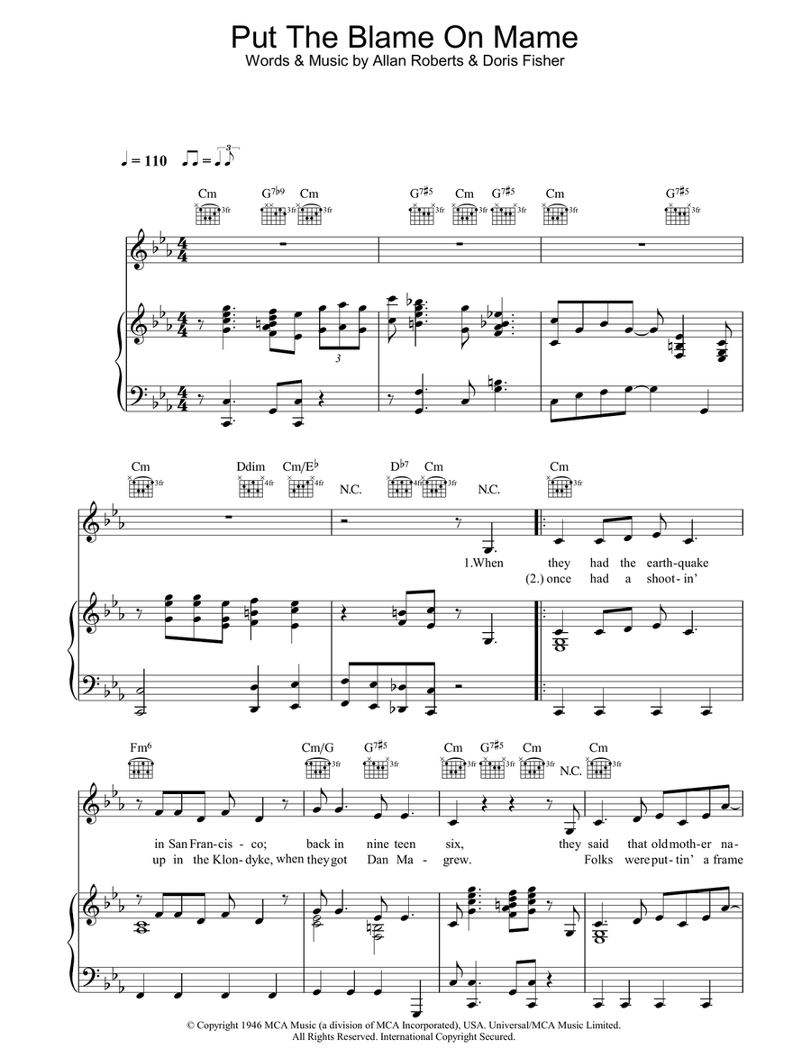 Put The Blame On Mame Guitar scores gallery preview page 1