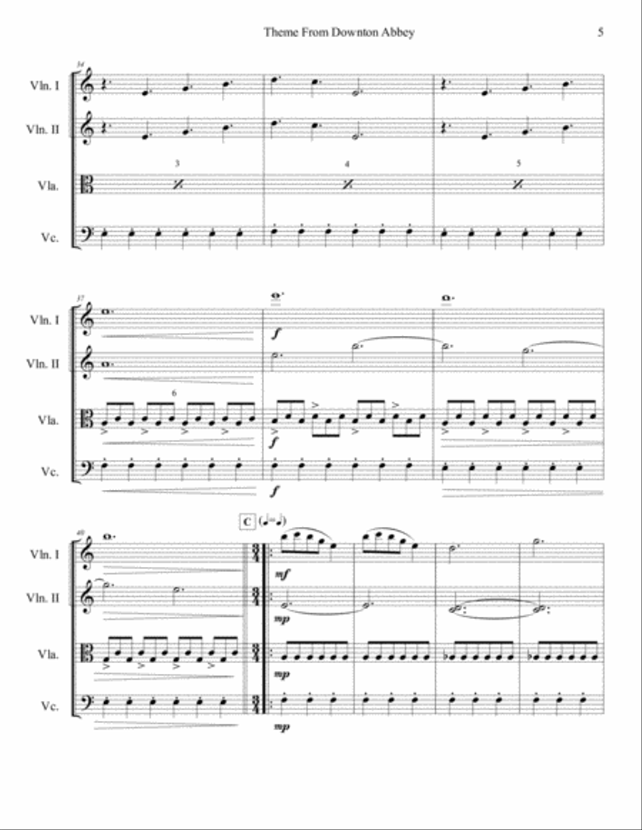 Downton Abbey (theme) String Quartet scores gallery preview page 6