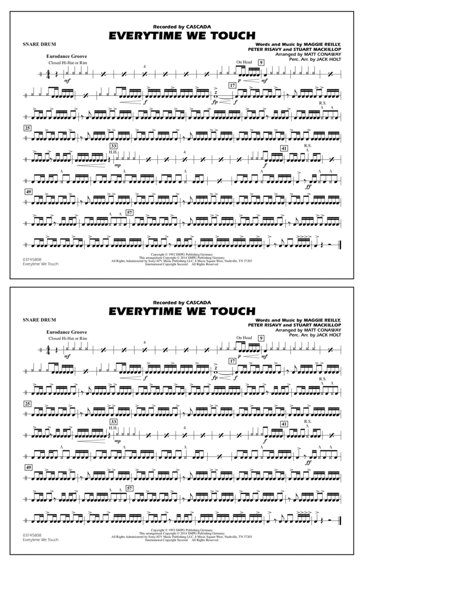 Everytime We Touch - Snare Drum Marching Band scores gallery preview page 1