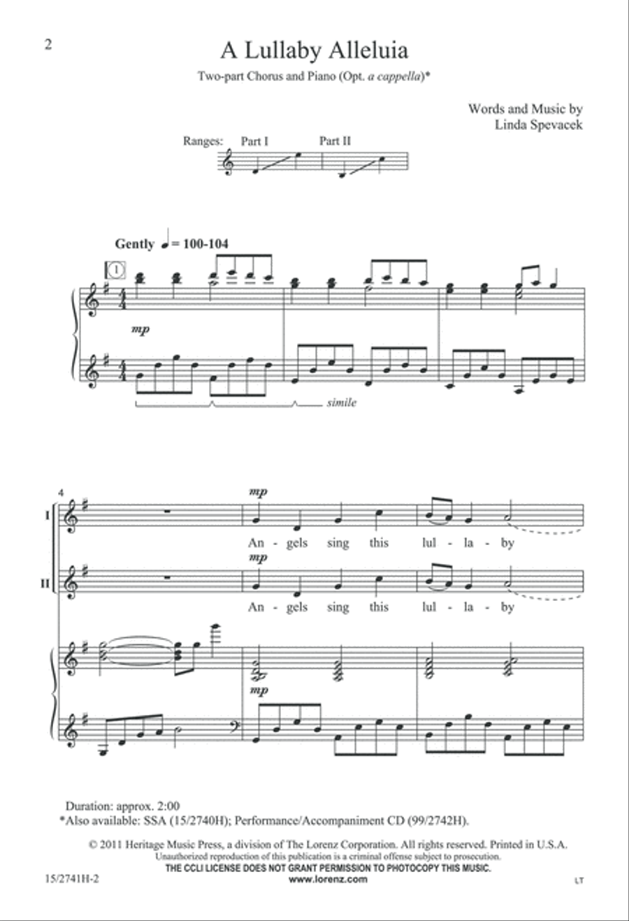 A Lullaby Alleluia A Cappella scores gallery preview page 3