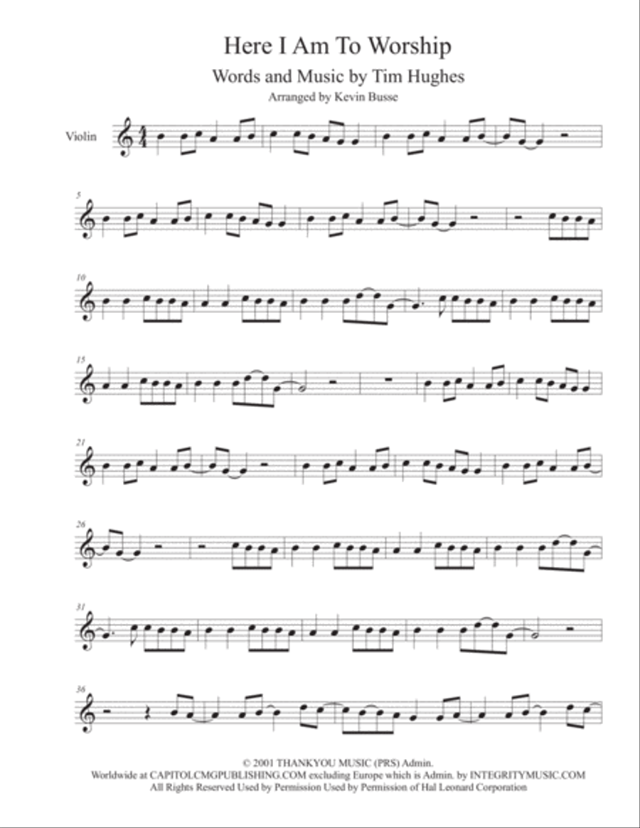 Here I Am To Worship by Tim Hughes Violin Solo Digital Sheet Music Sheet Music Plus