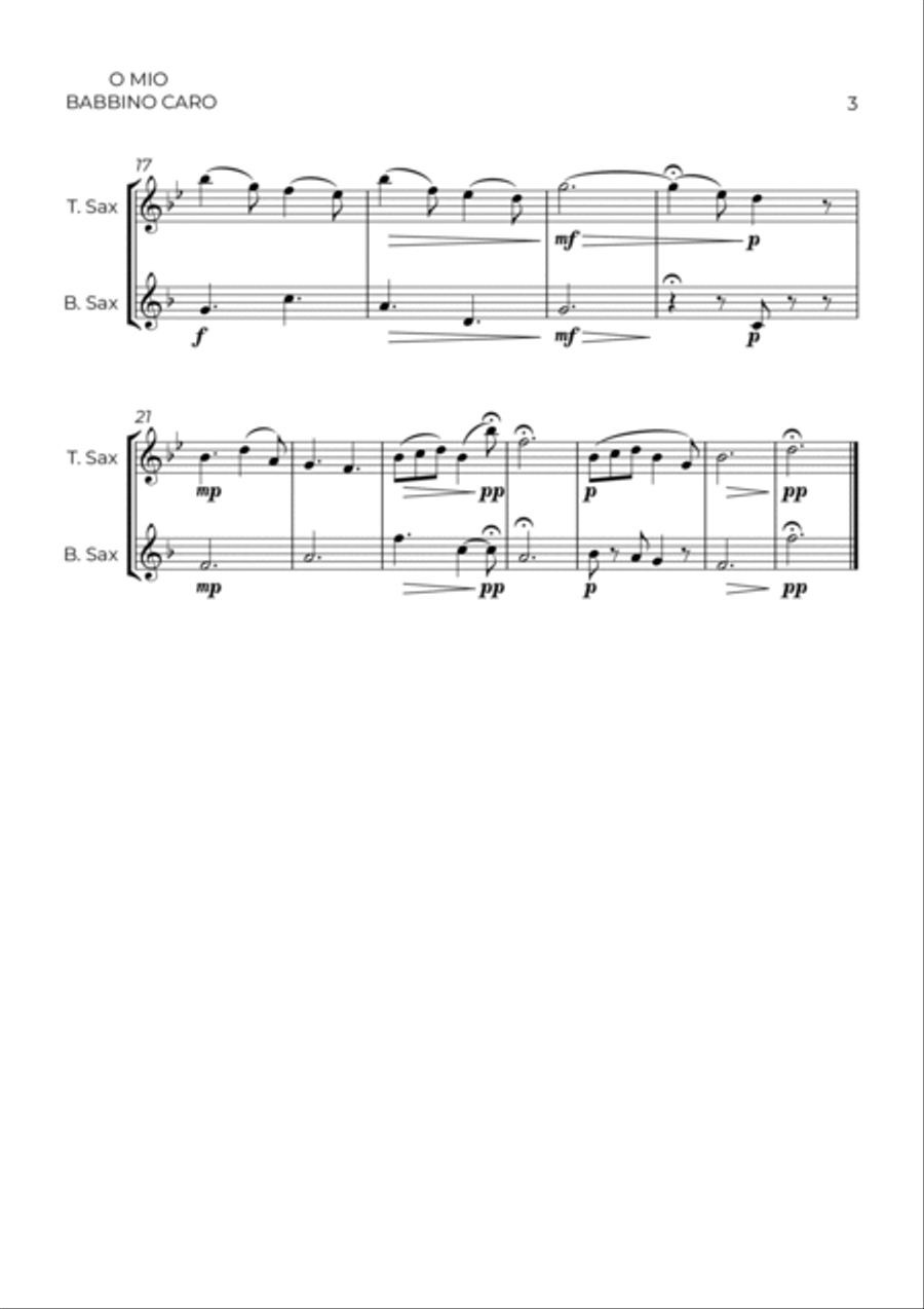 O MIO BABBINO CARO - SAX ALTO & BARITONE Woodwind Duet scores gallery preview page 3
