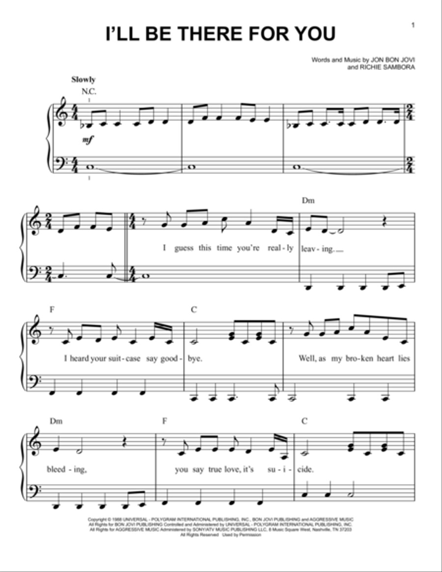 I'll Be There For You Easy Piano scores gallery preview page 1