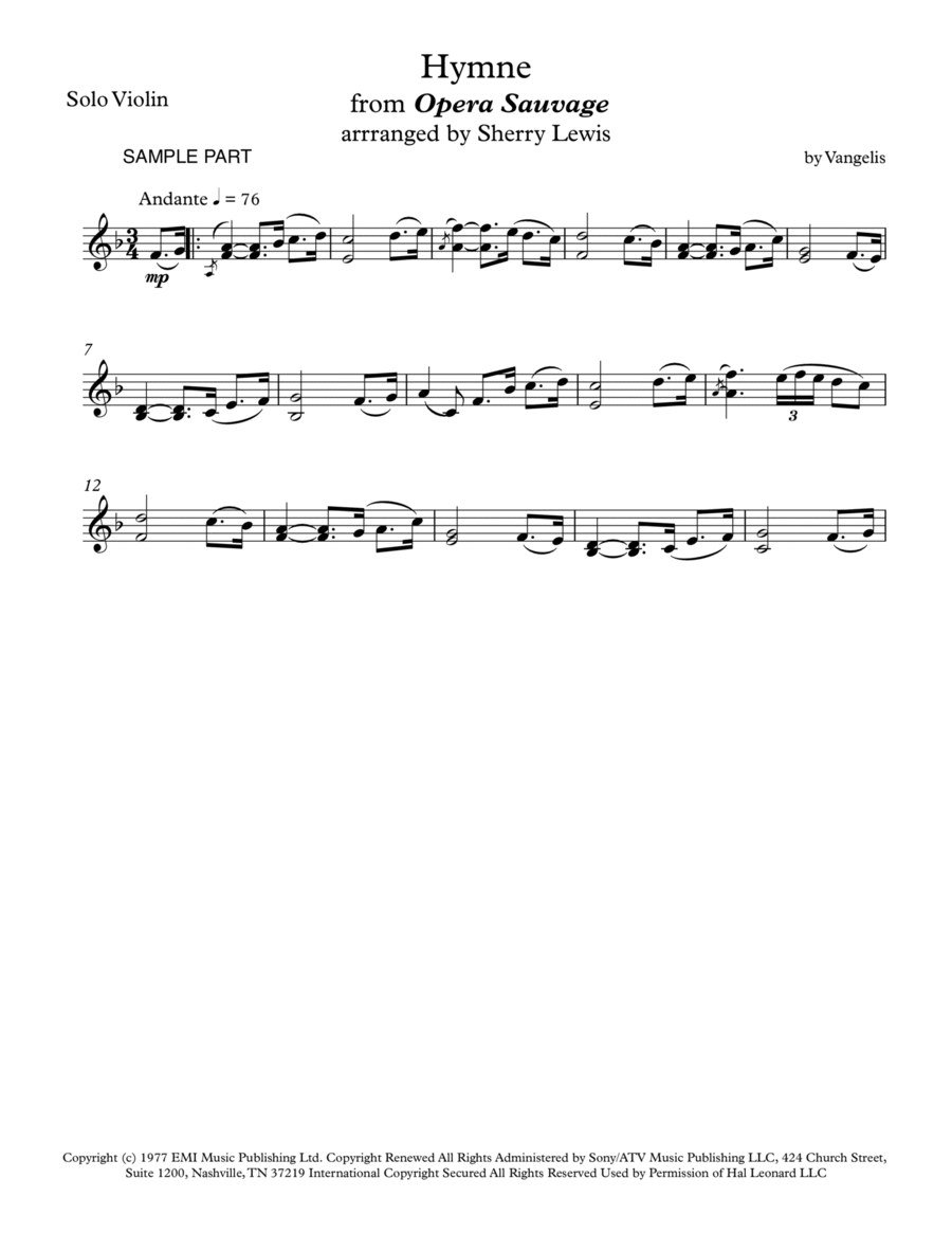 Hymne Violin Solo scores gallery preview page 1