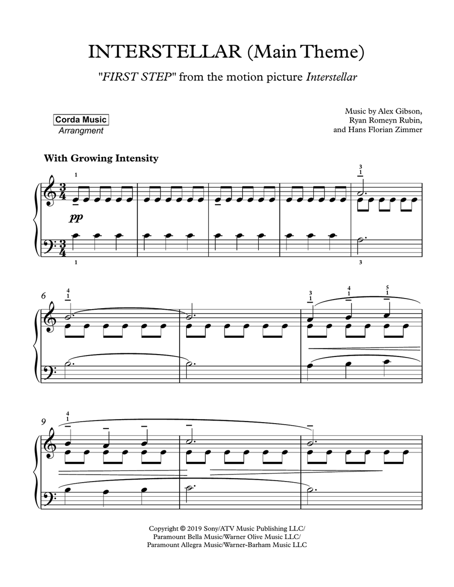 Interstellar Piano Solo scores gallery preview page 1