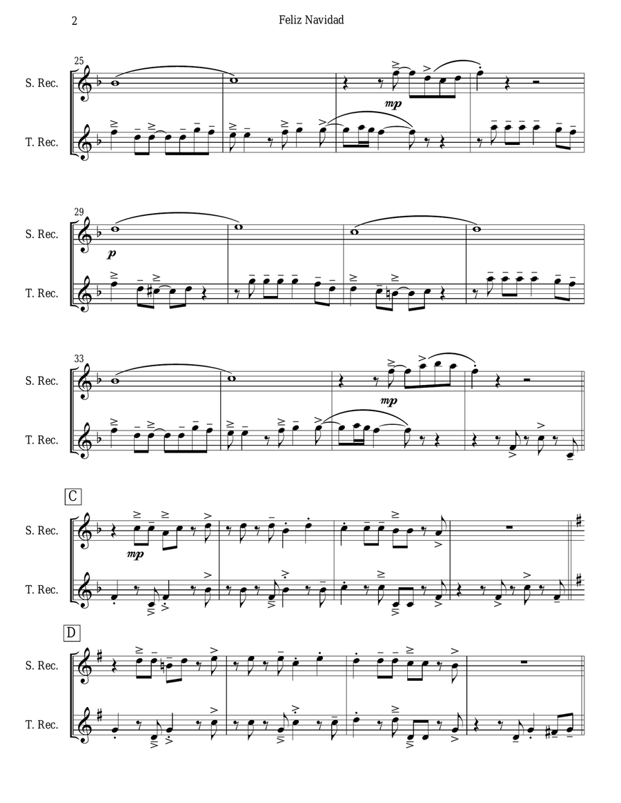 Feliz Navidad Woodwind Duet scores gallery preview page 2