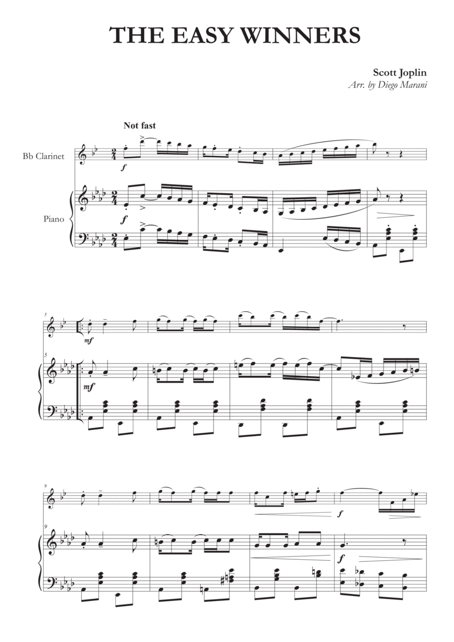 The Easy Winners for Clarinet and Piano Clarinet Solo scores gallery preview page 1