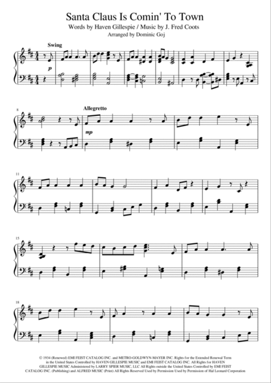 Santa Claus Is Comin' To Town Easy Piano scores gallery preview page 2